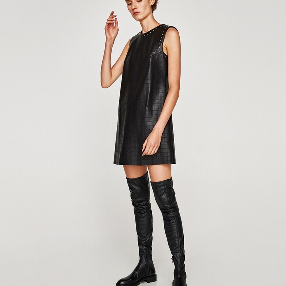 Zara black studded embossed leather dress - Picture 4 of 7